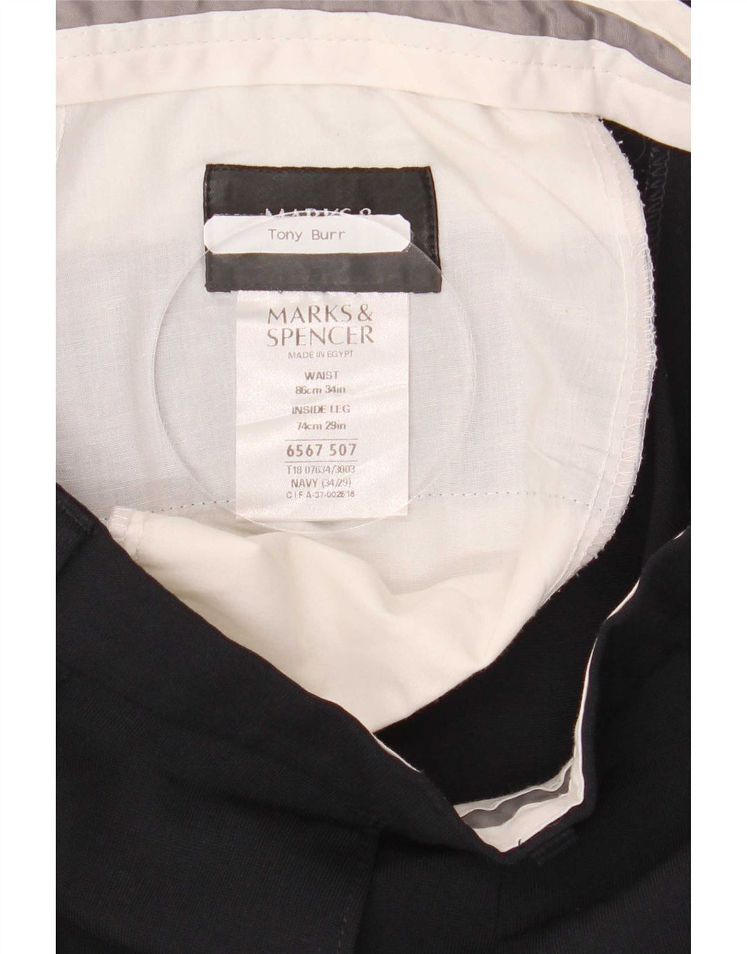 Marks & Spencer Mens Pegged Suit Trousers W34 L29 Navy Blue Polyester