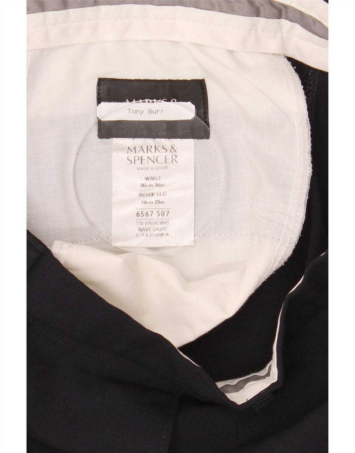 Marks & Spencer Mens Pegged Suit Trousers W34 L29 Navy Blue Polyester