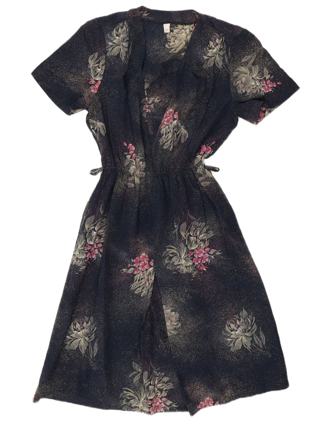 VINTAGE Womens 2 Piece Set IT 50 XL Navy Blue Floral Polyester