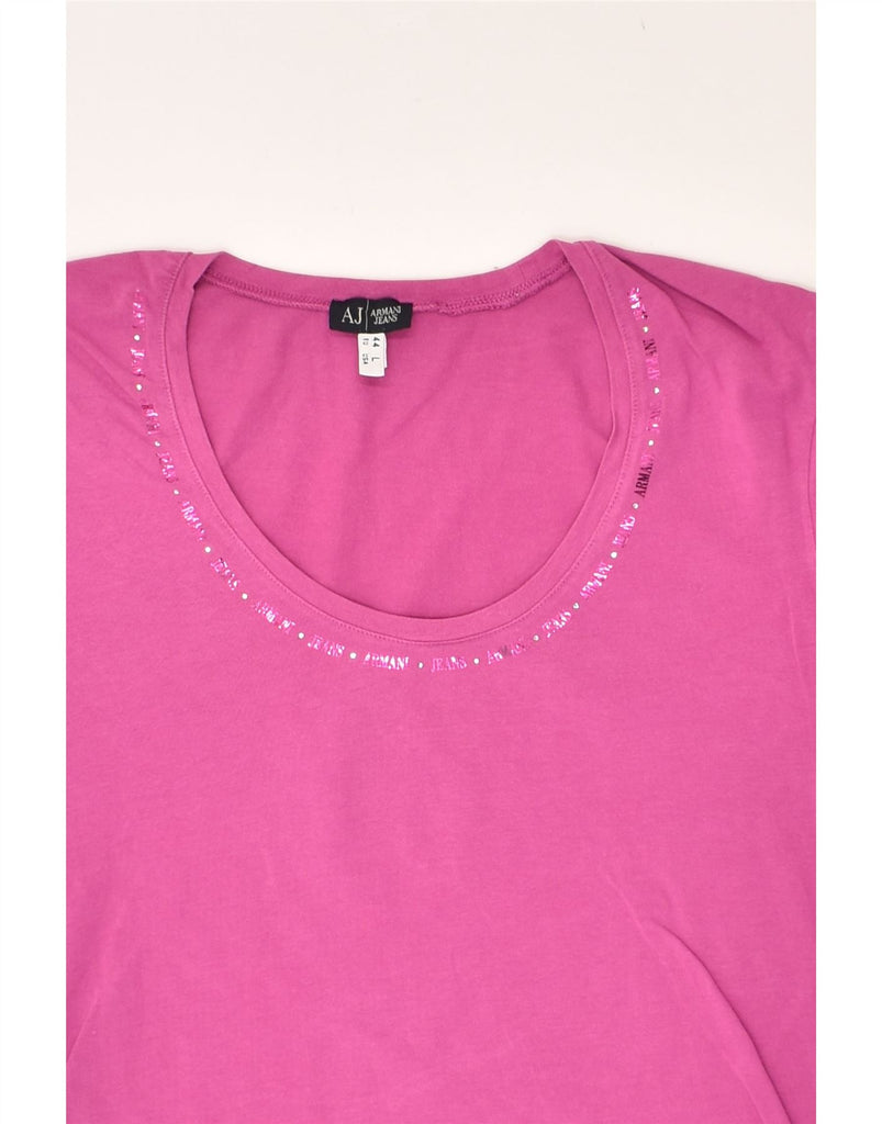 ARMANI JEANS Womens Top 3/4 Sleeve UK 14 Large Pink Cotton | Vintage Armani Jeans | Thrift | Second-Hand Armani Jeans | Used Clothing | Messina Hembry 