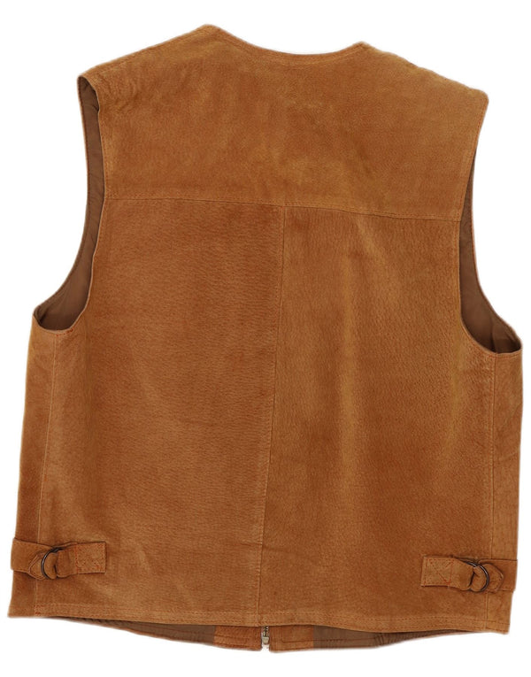 VINTAGE Womens Suede Gilet UK 18 XL Brown