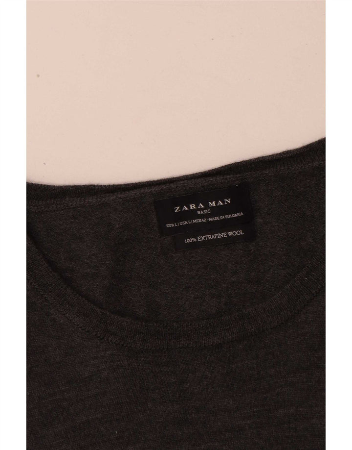 Zara Mens Jumper Sweater Large Grey Wool