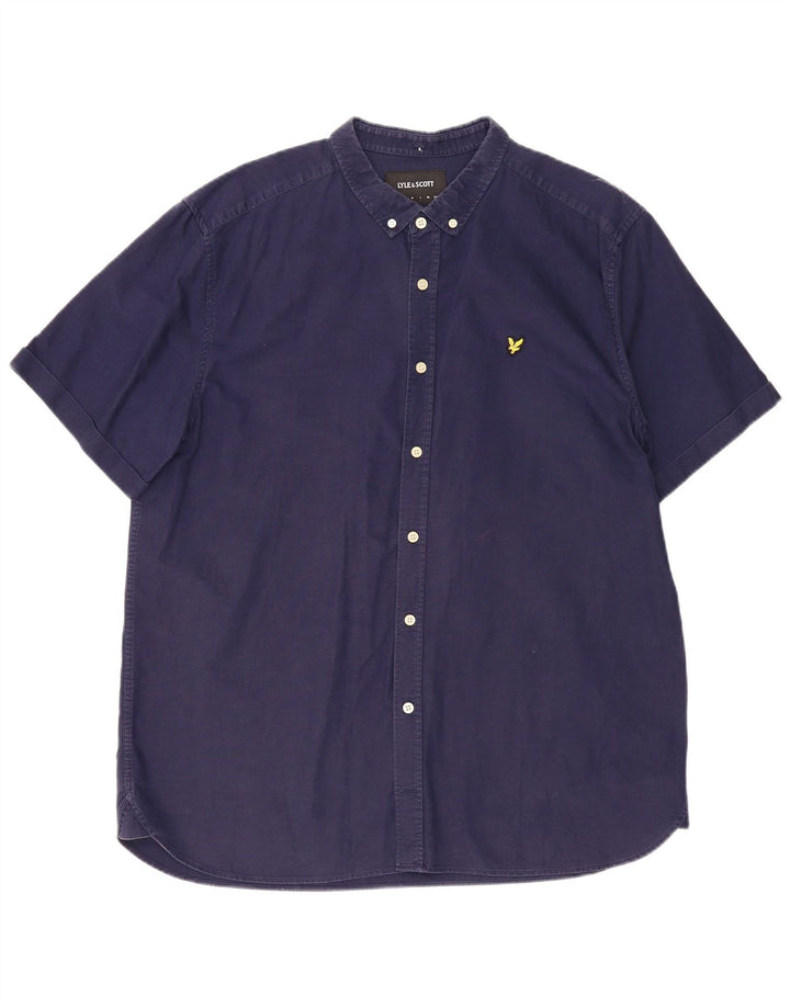 Lyle & Scott Mens Short Sleeve Shirt 2XL Navy Blue Cotton