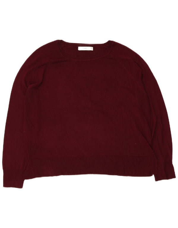 Zara Womens Boat Neck Jumper Sweater UK 14 Medium Burgundy