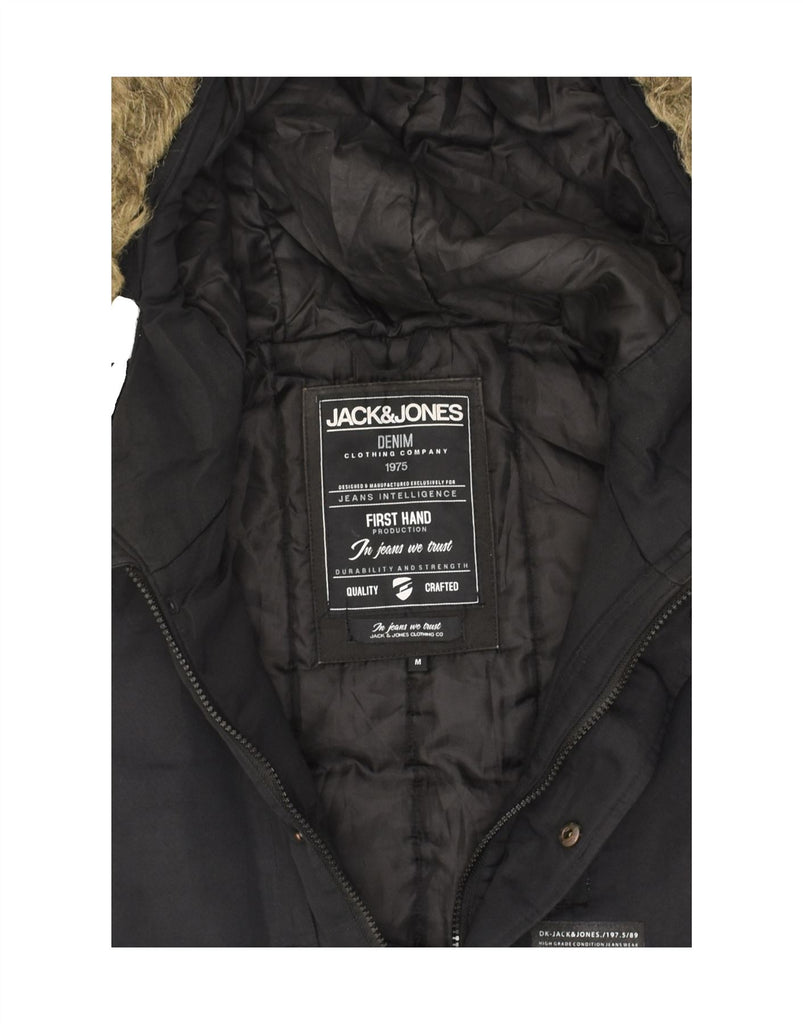 JACK & JONES Mens Hooded Windbreaker Jacket UK 38 Medium Black Polyester | Vintage Jack & Jones | Thrift | Second-Hand Jack & Jones | Used Clothing | Messina Hembry 