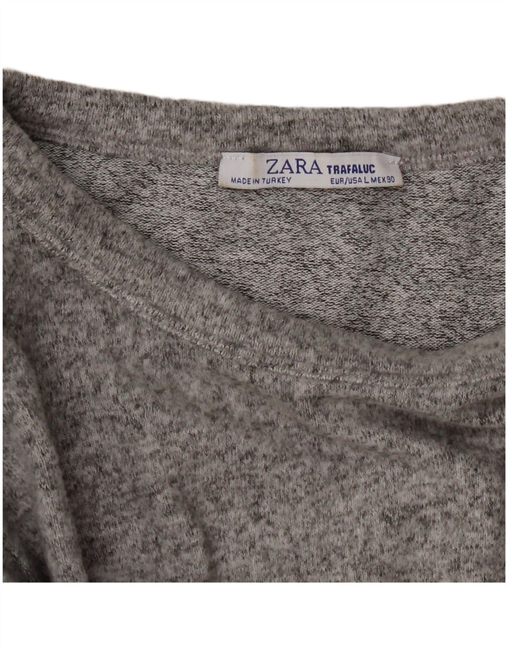 Zara Womens Crop Top Long Sleeve UK 14 Large Grey