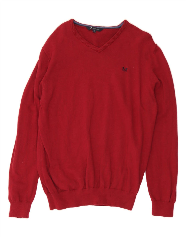 CREW CLOTHING Mens V-Neck Jumper Sweater Large Red Cotton Vintage Crew Clothing and Second-Hand Crew Clothing from Messina Hembry 