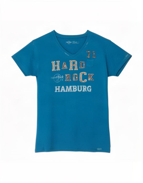 Hard Rock Cafe Womens Hamburg Graphic T-Shirt Top UK 14 Large Blue Cotton