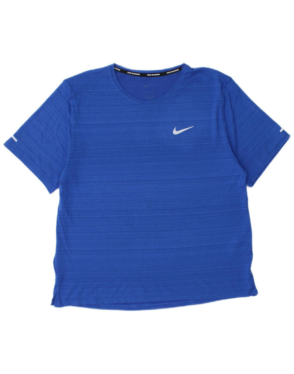 Nike Womens Dri Fit T-Shirt Top UK 14 Medium Blue Pinstripe