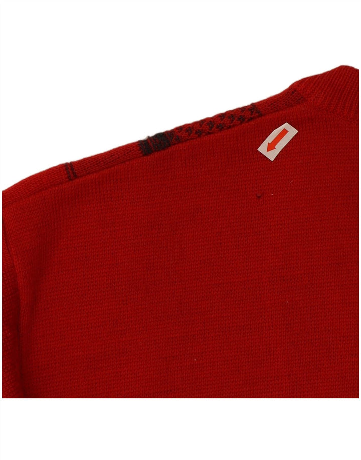 Gabicci Mens V-Neck Jumper Sweater Medium Red Geometric Wool
