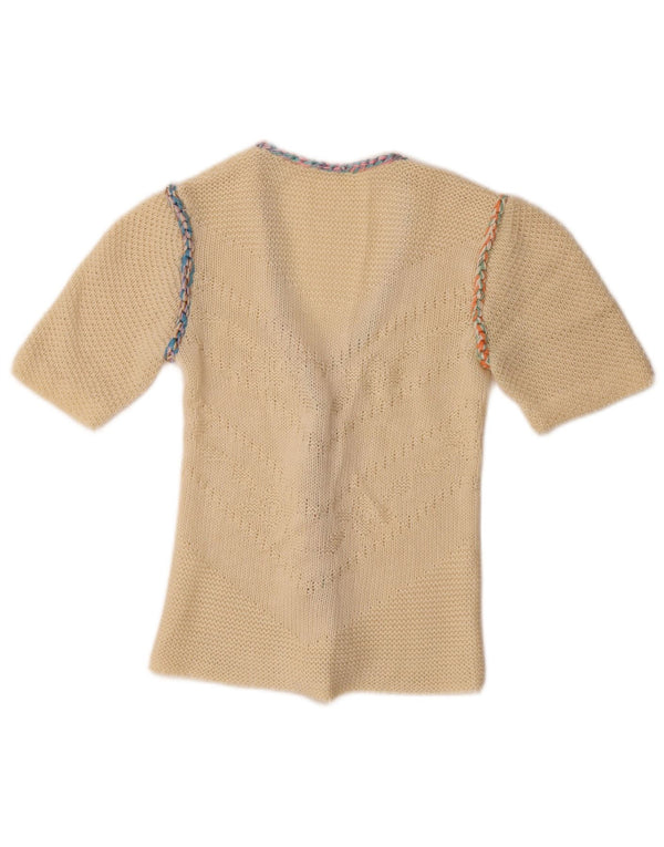 Vintage Womens Short Sleeve Cardigan Sweater UK 4 XS Off White