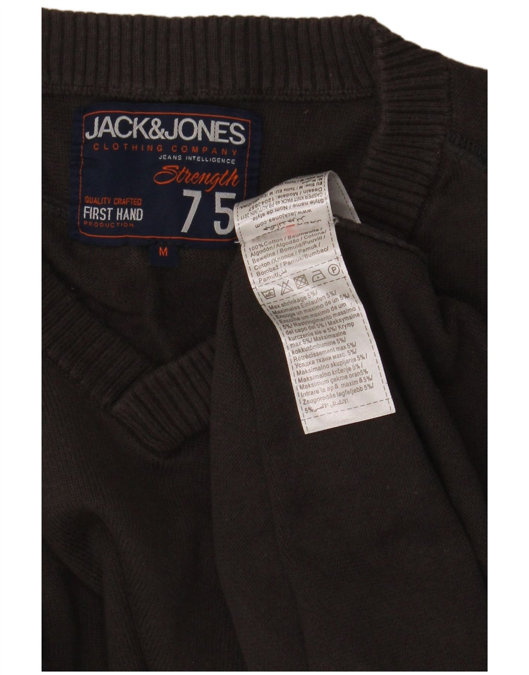Jack & Jones Mens V-Neck Jumper Sweater Medium Grey Cotton