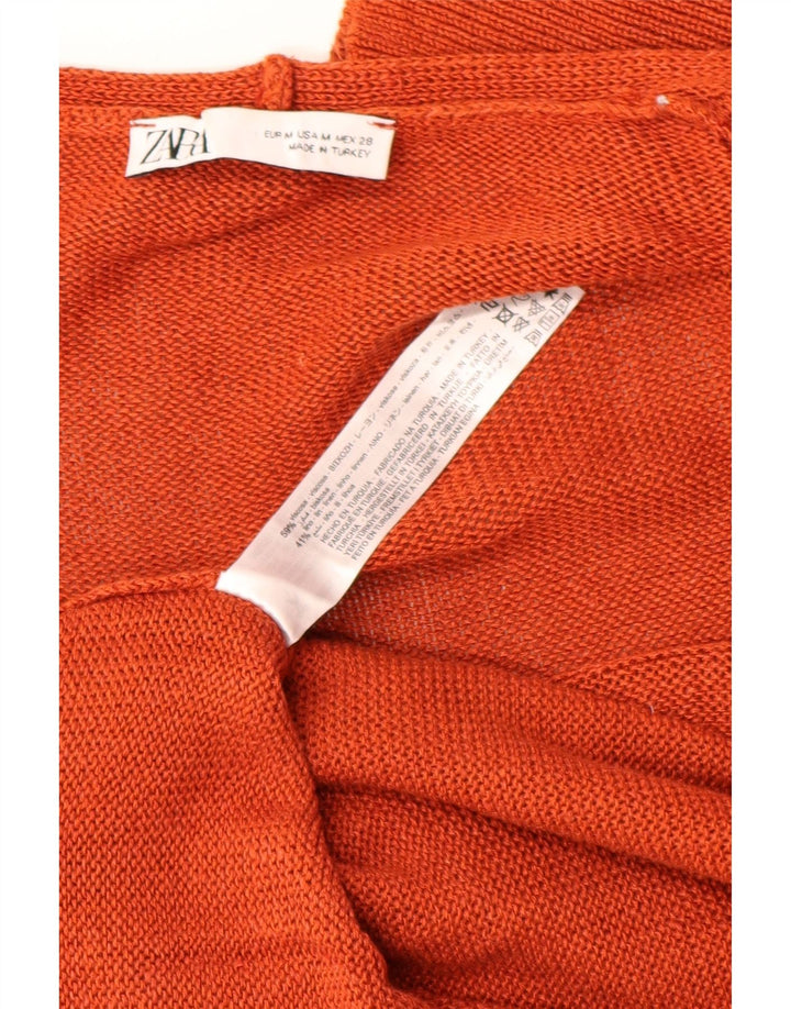 Zara Womens Longline Open Cardigan Sweater UK 14 Medium Orange Viscose
