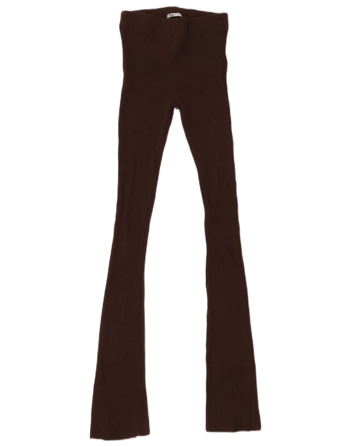 Zara Womens Leggings UK 8 Small  Brown Cotton