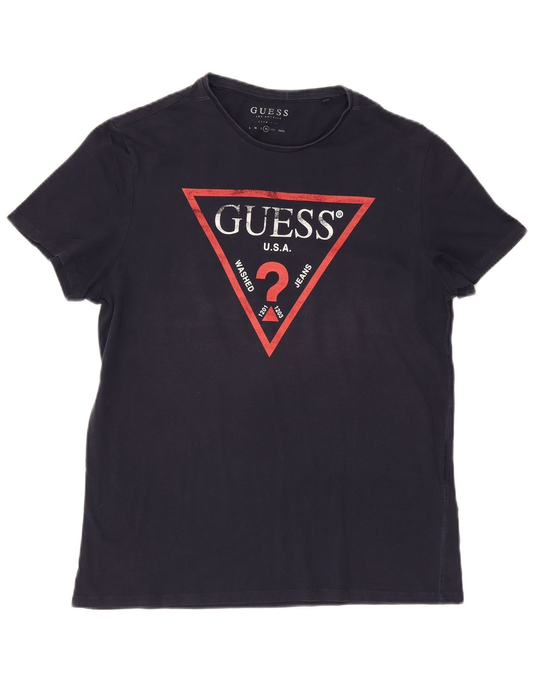 Guess Mens Graphic T-Shirt Top Large Navy Blue Cotton