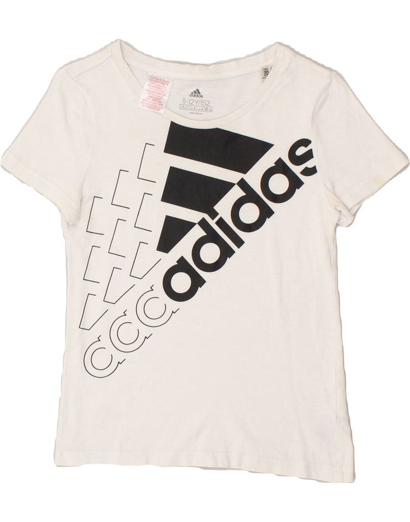 ADIDAS Girls Graphic T-Shirt Top 11-12 Years White Cotton Vintage Adidas and Second-Hand Adidas from Messina Hembry 