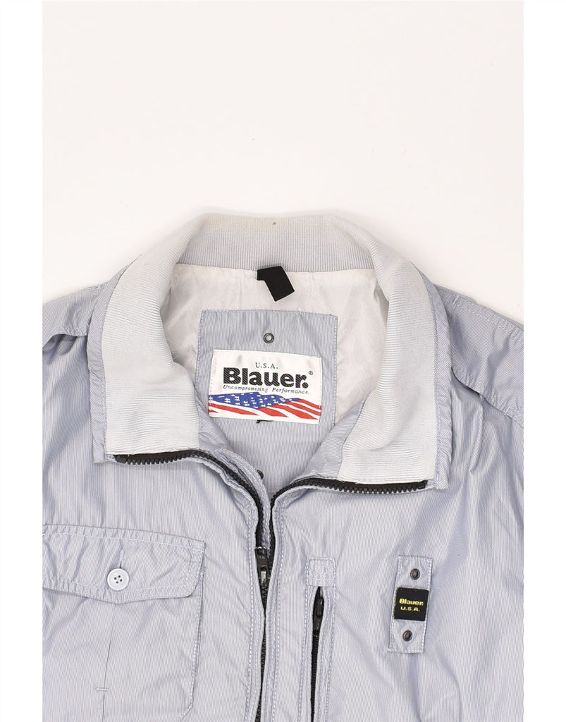 BLAUER Mens Graphic Bomber Jacket UK 38 Medium Blue Polyester | Vintage Blauer | Thrift | Second-Hand Blauer | Used Clothing | Messina Hembry 