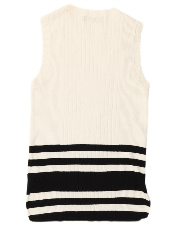 Marks & Spencer Womens Vest Tank Top UK 12 Medium White Striped Viscose