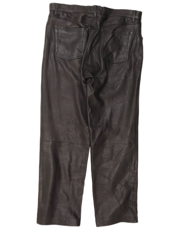 Henson&Henson Mens Straight Leather Trousers W40 L34 Black