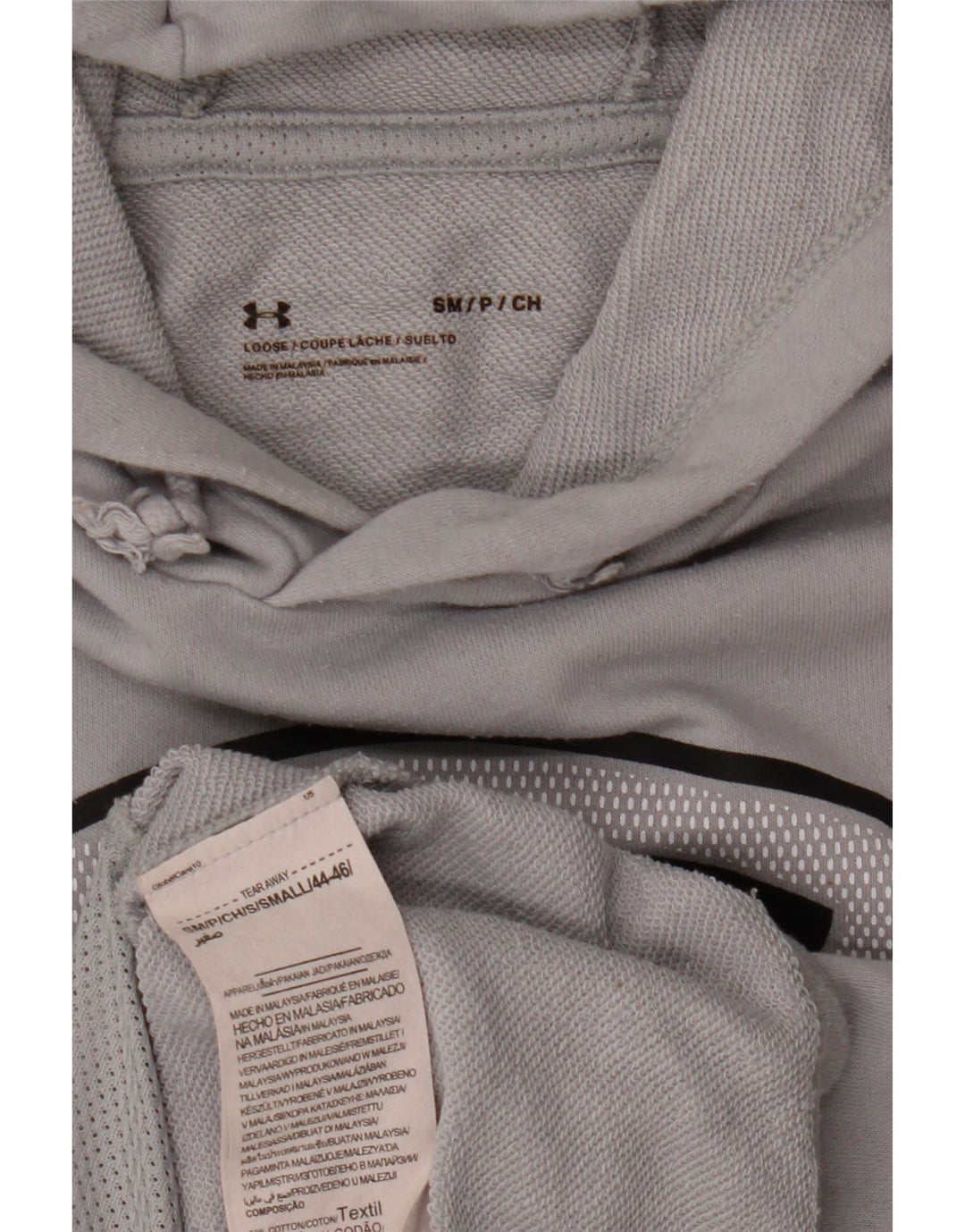 UNDER ARMOUR Mens Graphic Hoodie Jumper Small Grey Cotton Vintage Under Armour and Second-Hand Under Armour from Messina Hembry 