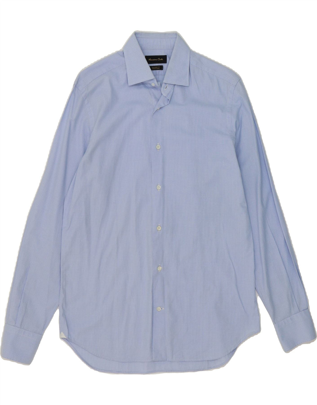 MASSIMO DUTTI Mens Tailored Fit Shirt UK 38 Medium Blue Houndstooth Vintage Massimo Dutti and Second-Hand Massimo Dutti from Messina Hembry 