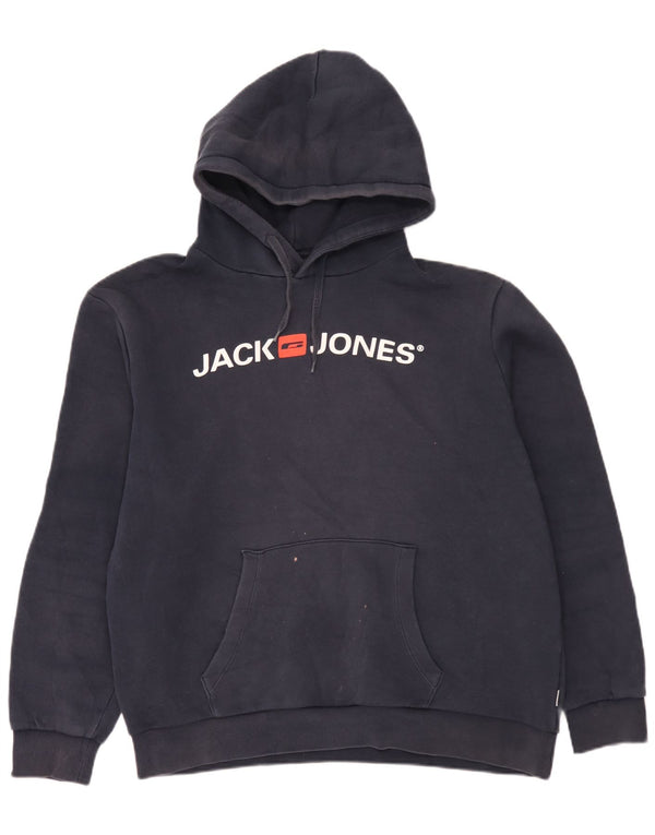 Jack & Jones Mens Graphic Hoodie Jumper XL Navy Blue Cotton