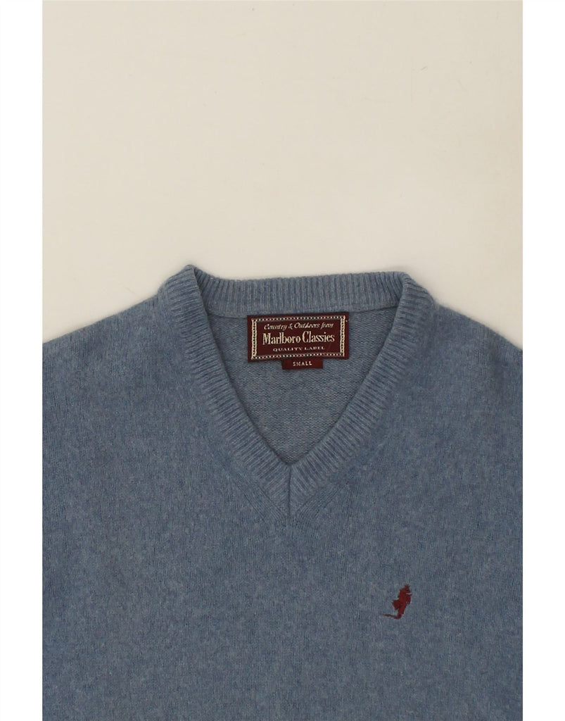 MARLBORO CLASSICS Mens V-Neck Jumper Sweater Small Blue Wool | Vintage Marlboro Classics | Thrift | Second-Hand Marlboro Classics | Used Clothing | Messina Hembry 