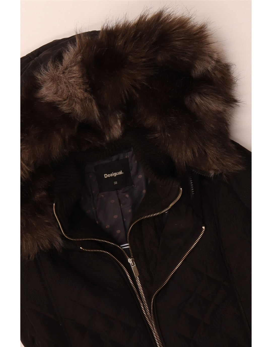 DESIGUAL Womens Hooded Quilted Padded Jacket EU 38 Medium Black Paisley