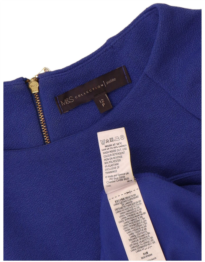 Marks & Spencer Womens Petite 3/4 Sleeve Shift Dress UK 12 Medium Blue