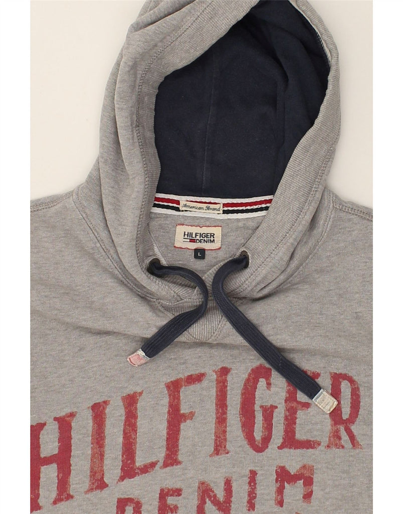 TOMMY HILFIGER Mens Graphic Hoodie Jumper Large Grey Cotton | Vintage Tommy Hilfiger | Thrift | Second-Hand Tommy Hilfiger | Used Clothing | Messina Hembry 