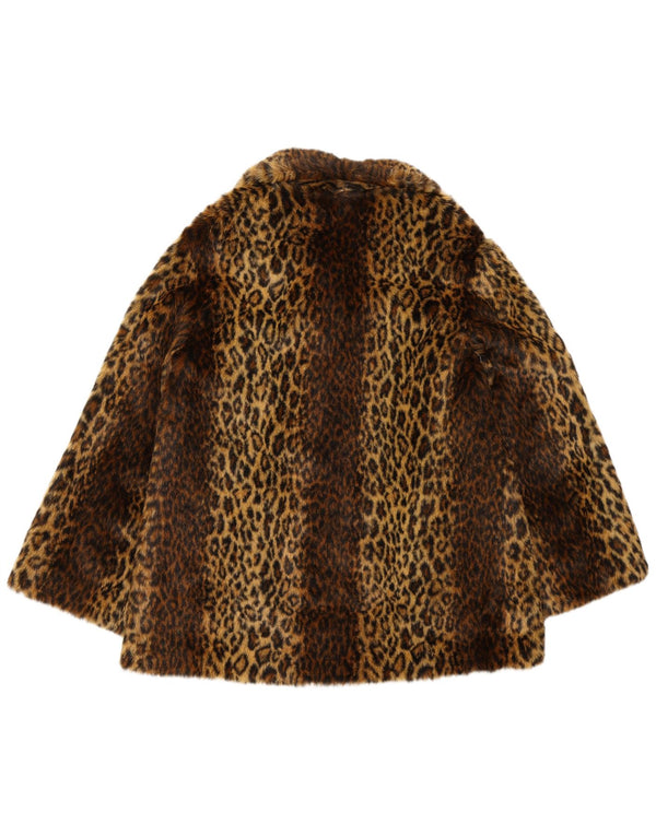 VINTAGE Womens Faux Fur Jacket UK 12 Medium  Brown Animal Print Modacryl