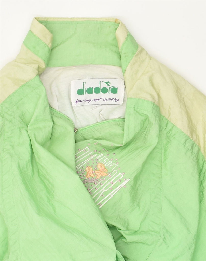 DIADORA Womens Bomber Jacket UK 18 XL Green Colourblock Polyester | Vintage Diadora | Thrift | Second-Hand Diadora | Used Clothing | Messina Hembry 