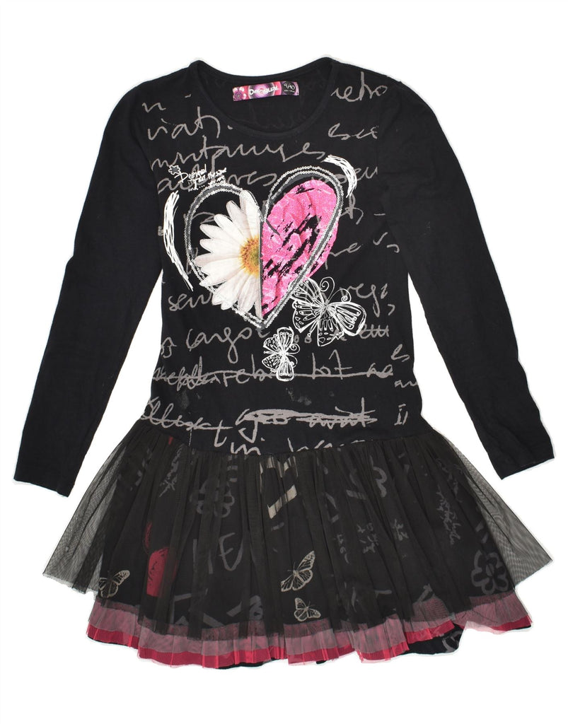 DESIGUAL Girls Graphic Long Sleeve Tutu Dress 9-10 Years Black | Vintage Desigual | Thrift | Second-Hand Desigual | Used Clothing | Messina Hembry 