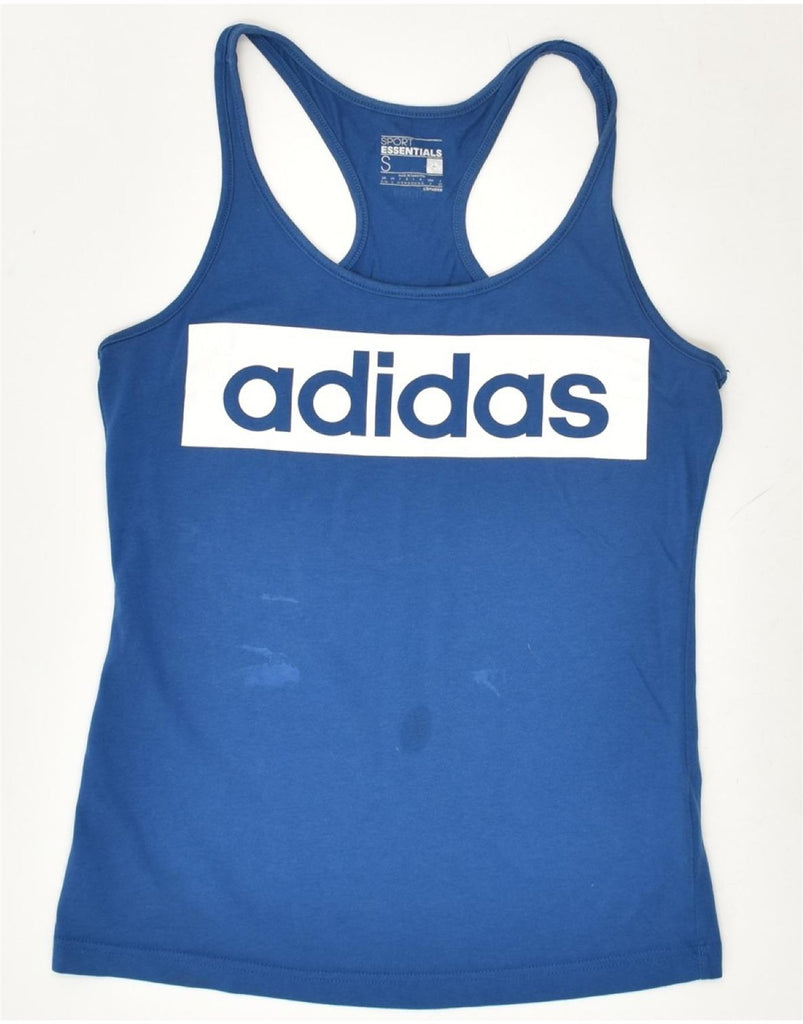 ADIDAS Womens Climalite Graphic Vest Top UK 8/10 Small Blue Cotton | Vintage Adidas | Thrift | Second-Hand Adidas | Used Clothing | Messina Hembry 