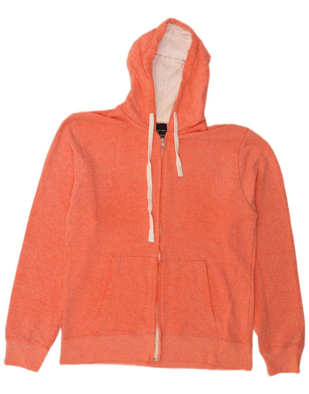 Zara Mens Zip Hoodie Sweater XL Orange Flecked