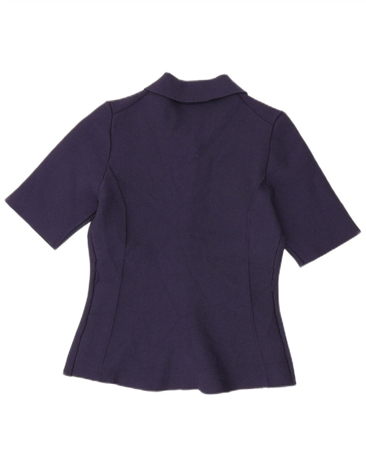 ZARA Womens Short Sleeve Shirt Blouse UK 12 Medium Navy Blue Polyester