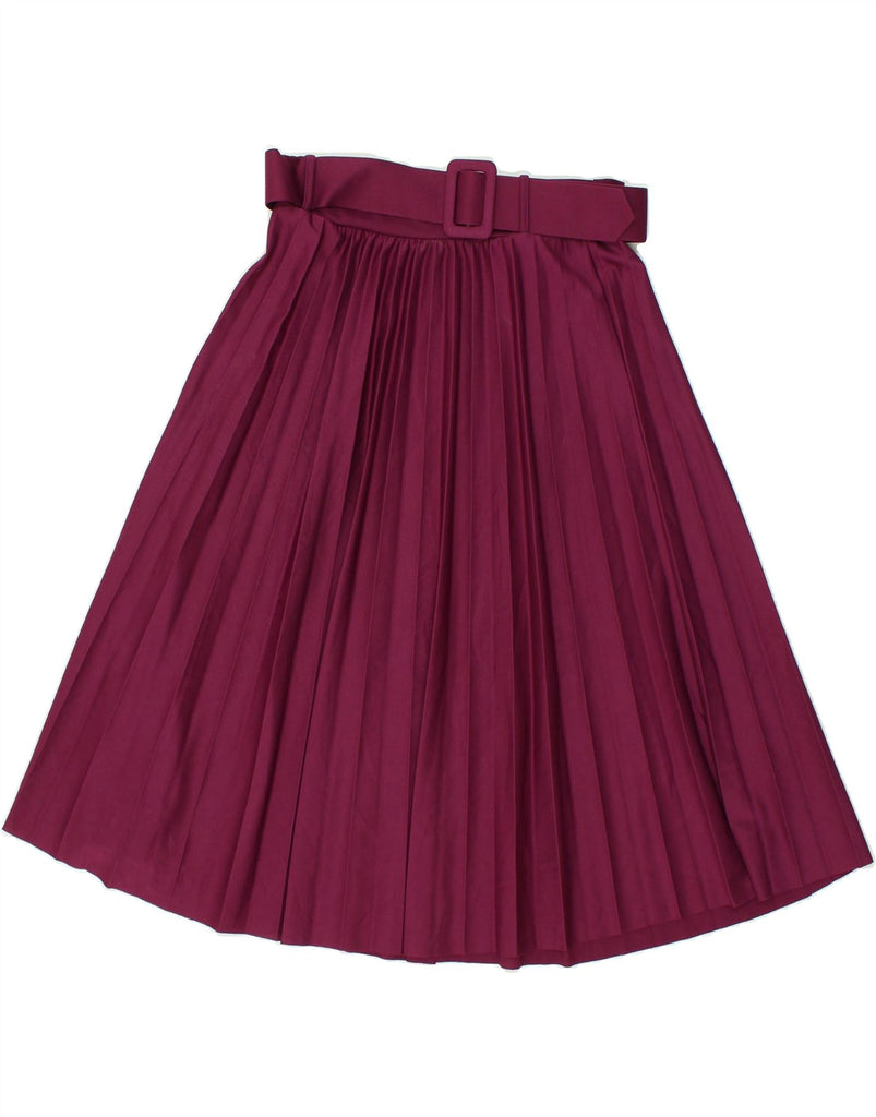 VINTAGE Womens Belted Pleated Skirt W28 Medium Burgundy Polyester | Vintage Vintage | Thrift | Second-Hand Vintage | Used Clothing | Messina Hembry 