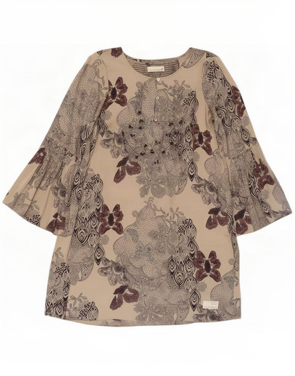 Odd Molly Womens Shift Dress Size 3 Large Beige Floral Silk