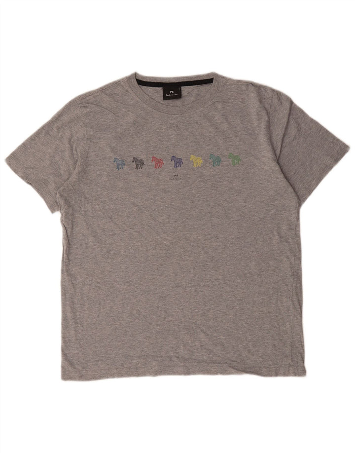 Paul Smith Womens Graphic T-Shirt Top UK 14 Medium Grey Cotton