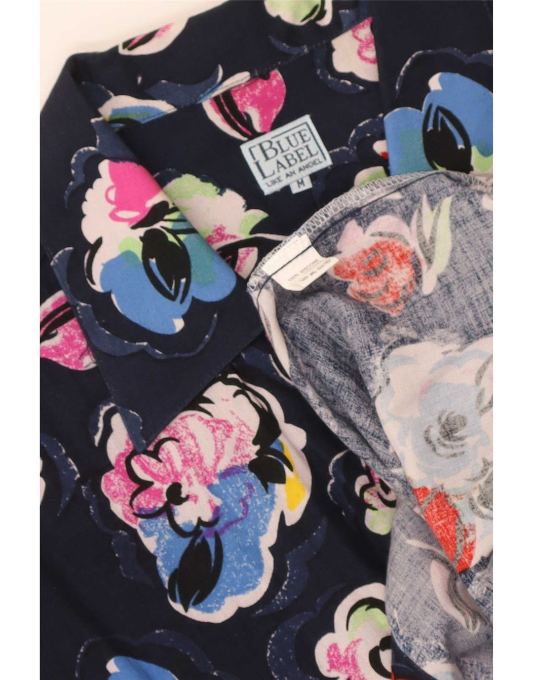 Vintage Mens Short Sleeve Shirt Medium Navy Blue Floral Viscose