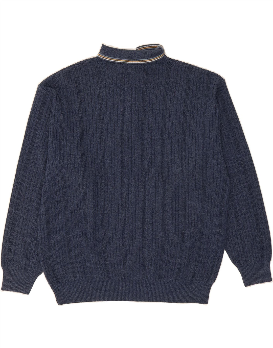 MONTE CARLO Mens Polo Neck Jumper Sweater IT 50 Medium Blue Geometric Vintage Monte Carlo and Second-Hand Monte Carlo from Messina Hembry 