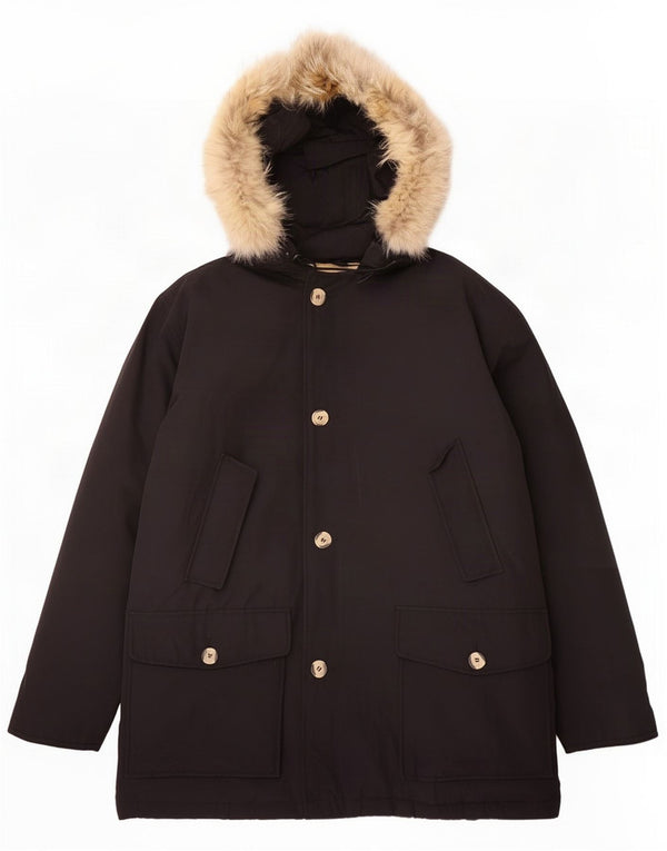 Vintage Mens Hooded Padded Parka Jacket UK 38 Medium Black Cotton