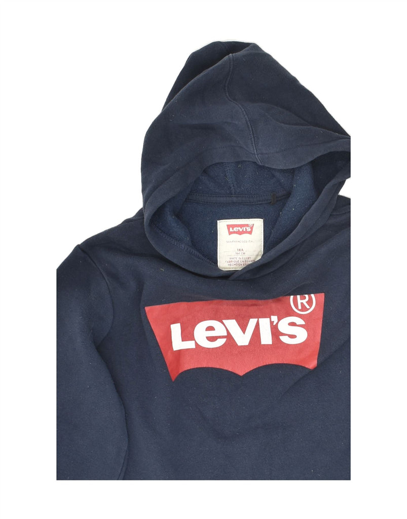 LEVI'S Boys Graphic Hoodie Jumper 13-14 Years Navy Blue Cotton | Vintage Levi's | Thrift | Second-Hand Levi's | Used Clothing | Messina Hembry 