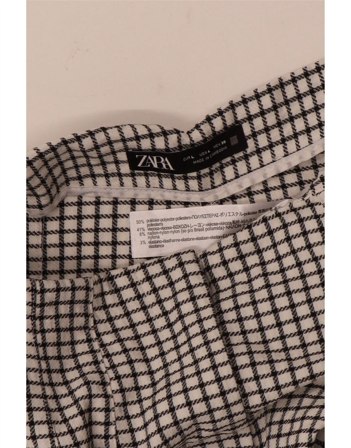 Zara Womens Tapered Chino Trousers Large W30 L27 White Check Polyester