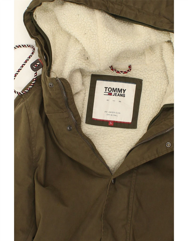TOMMY HILFIGER Mens Hooded Parka Jacket UK 40 Large Khaki Polyester | Vintage Tommy Hilfiger | Thrift | Second-Hand Tommy Hilfiger | Used Clothing | Messina Hembry 