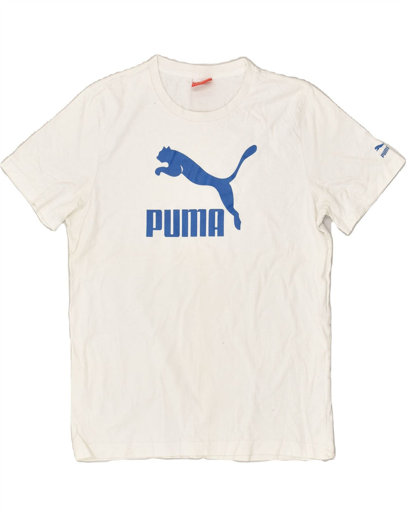 PUMA Mens Graphic T-Shirt Top Small White Cotton | Vintage Puma | Thrift | Second-Hand Puma | Used Clothing | Messina Hembry 