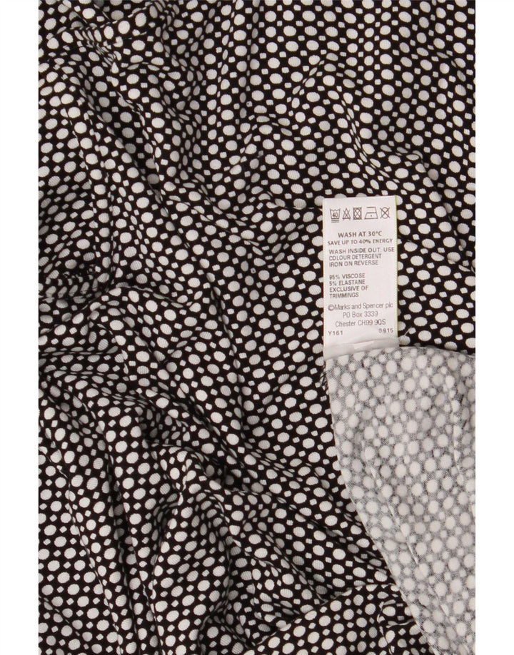 Marks & Spencer Womens Blouse Top UK 14 Large Black Spotted Viscose