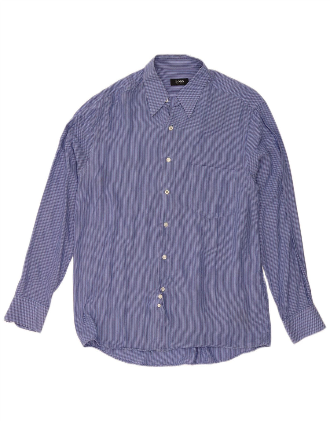 Hugo Boss Mens Shirt Size 40 Medium Blue Striped Cotton Classic