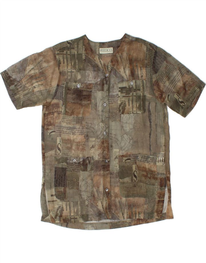 PENNY BLACK Womens Short Sleeve Shirt Blouse IT 42 Medium Grey Patchwork Vintage Penny Black and Second-Hand Penny Black from Messina Hembry 