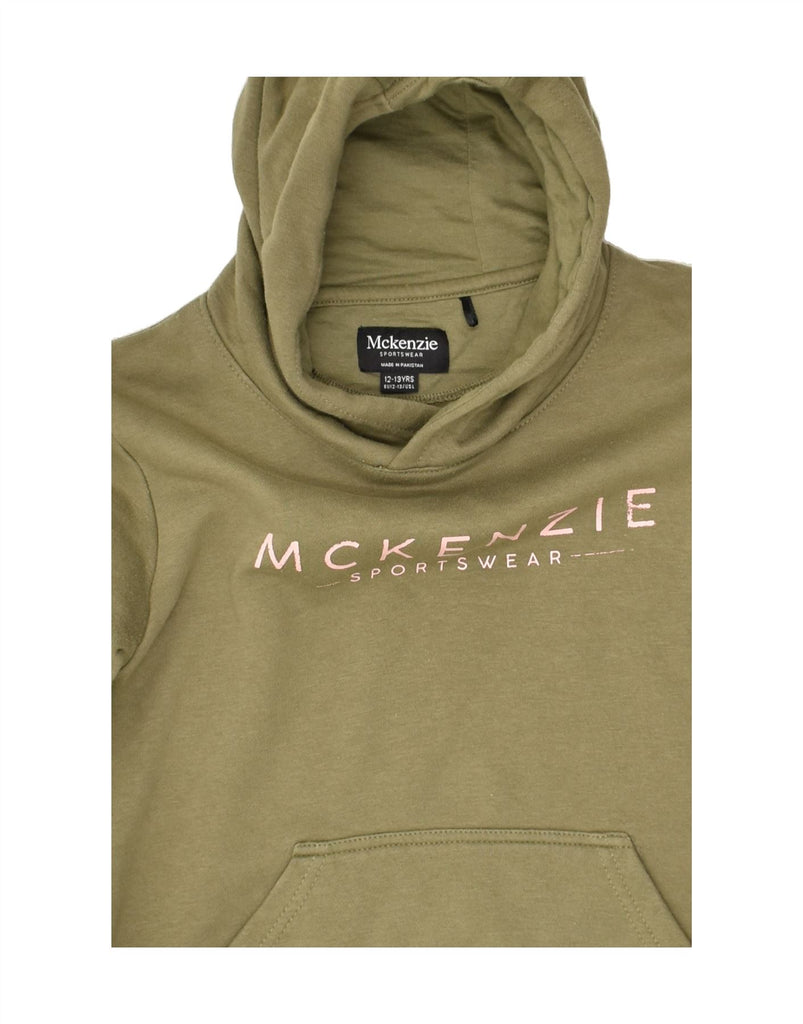 MCKENZIE Boys Graphic Hoodie Jumper 12-13 Years Khaki Cotton | Vintage Mckenzie | Thrift | Second-Hand Mckenzie | Used Clothing | Messina Hembry 